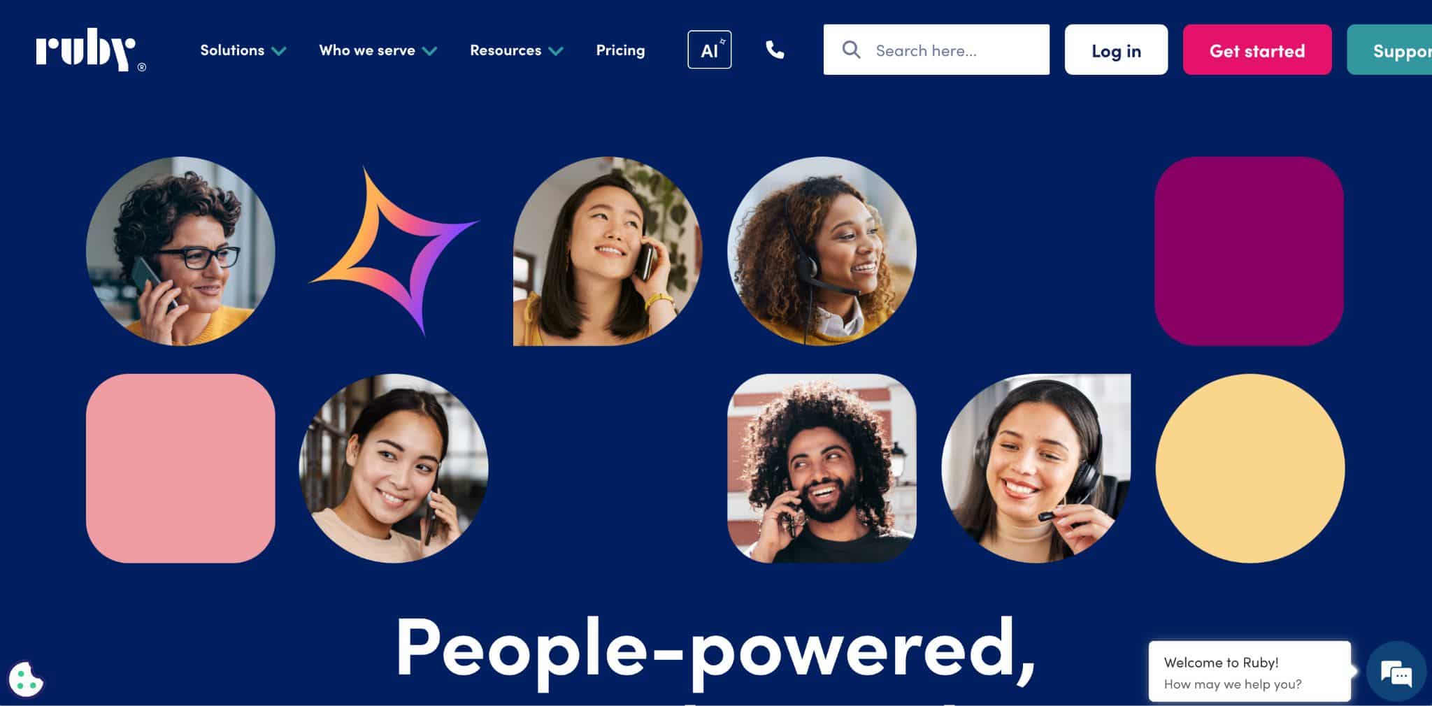 Ruby Receptionist interface displaying their people-powered live virtual receptionist app.
