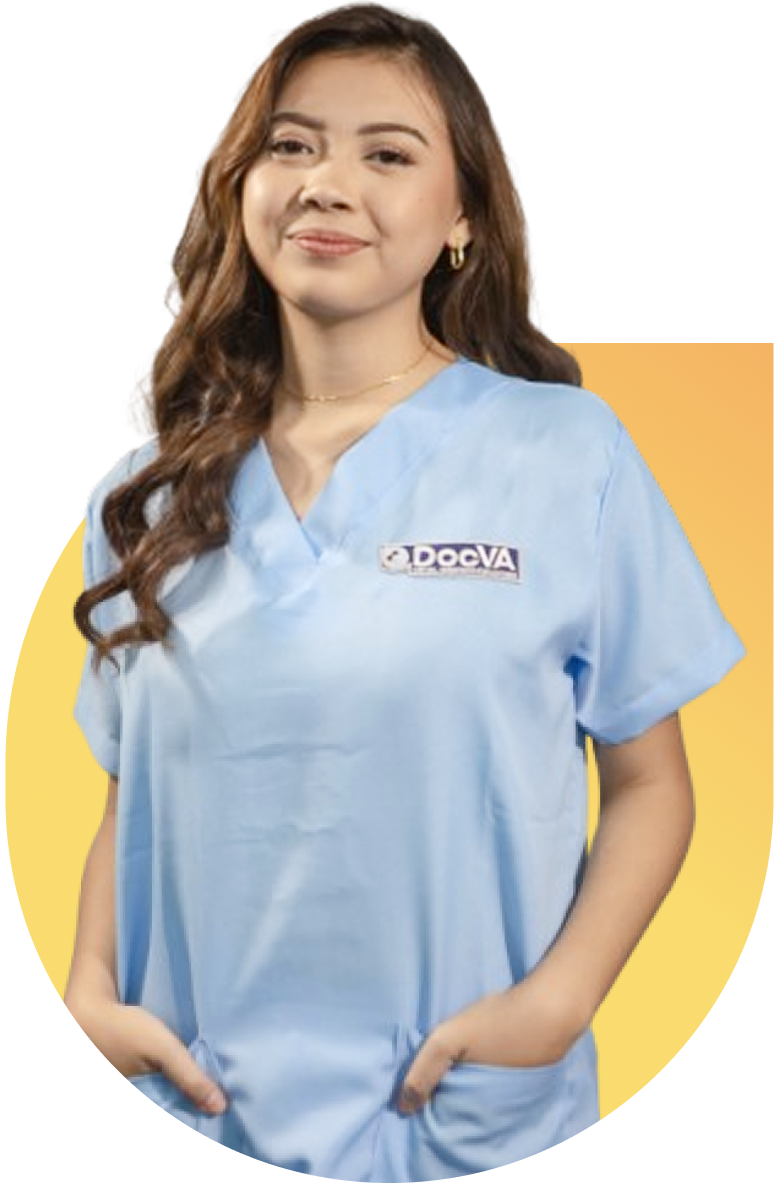 DocVA virtual assistant in branded scrubs
